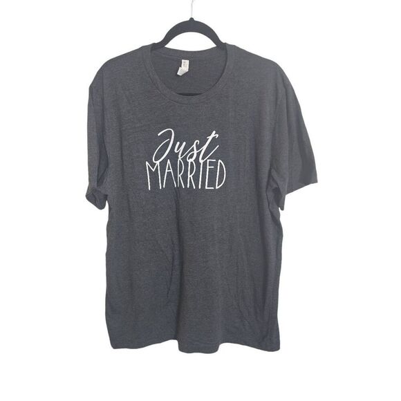 JUST MARRIED SET of TEE'S Mens XL and Women's Vneck Tee XL Grey White Canvas Bel - Picture 3 of 9